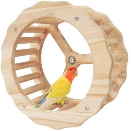 Laufrad für Vögel, Laufrad für Wellensittiche, Interaktives Drehrad, Zubehör für Vogelspielzeug aus Holz für Sittiche, Wellensittiche, Nymphensittiche