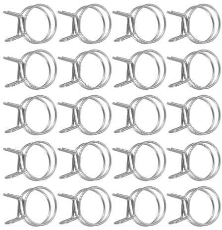 sourcing map 20Pcs 28mm/1.1inch Inner Dia Double Wire Spring Hose Clamp, Stainless Steel Adjustable Spring Clips for Hose Fuel Line Silicone Tube Water Pipe Air Pipe