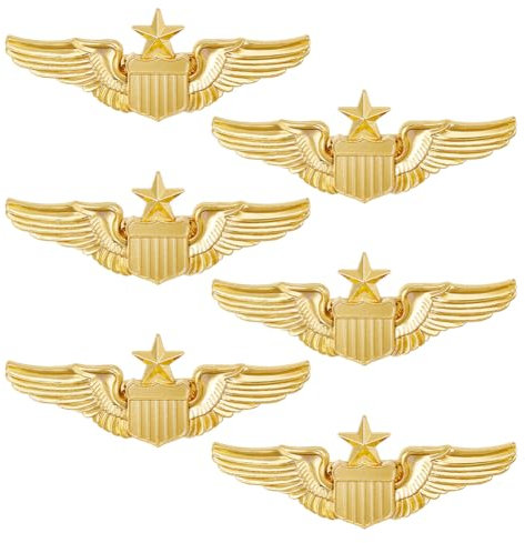 DICOSMETIC 6 Stück Flügel Pin Pilot Metall Flügel Pin Aviator Pins Air Force Senior Pilot Wing Gold Wing Pilot Abzeichen Legierung Brosche Kostüm Revers Pin Für Hut Hemd Uniform