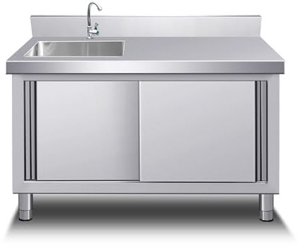 Meuble d'évier utilitaire en acier inoxydable avec robinet d'eau froide et chaude, établi et armoire de rangement pour extérieur et intérieur, buanderie, 100 x 60 x 80 cm