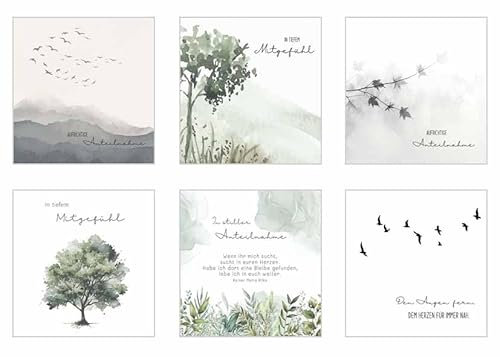 Edition Seidel Set 12 exklusive Premium quadratische Trauerkarten mit Umschlag (6 x 2 Karten). Doppelkarten/Klappkarten mit Briefumschlag. Trauer Karte Beileidskarte