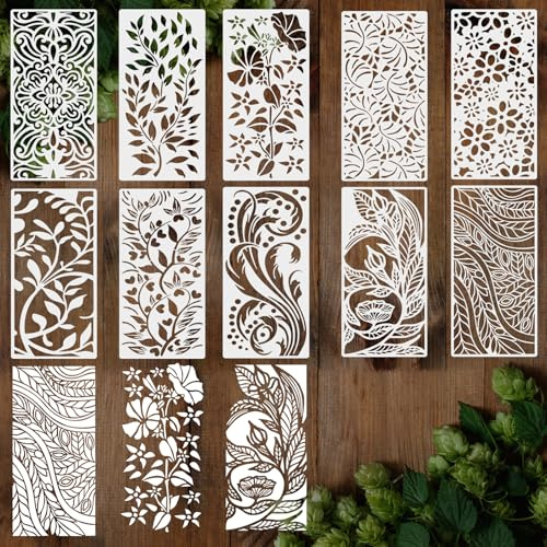 OOTSR 10pezzi Stencil per Pittura Riutilizzabile,30x15cm Modello per Pittura Disegno Plastica Legno Pareti Mobili Decorativi Forniture Decorazione