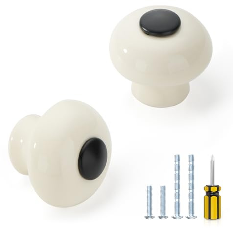 ELEBUILD 12 Pack Ceramic Cabinet Knobs, 30mm Single Hole Handle, White | Elegant Kitchen Cupboards Knobs for Chest of Drawers, Bathroom Vanities, & Wardrobe Doors, Home Renovation & DIY Projects
