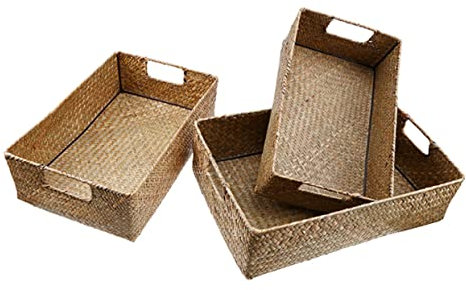 Gatuida Cestini Portaoggetti in Intreccio a Mano in Marina, Organizer Rettangolare Per Cucina e Scrivania, Set 4 Pezzi Manici Robusti, Giallo (s m l Xl) Per Stoccaggio Domestico