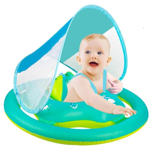 Flotador Inflable de tiburón para bebé con toldo de 3-6-12 (Anillo Doble-L)