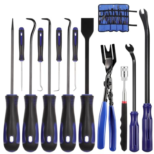 Kinsinder Lot de 13 outils à crochet haute performance - Ergonomiques - En acier au carbone - Outils de mécanicien automobile indispensables - Avec sac Oxford portable