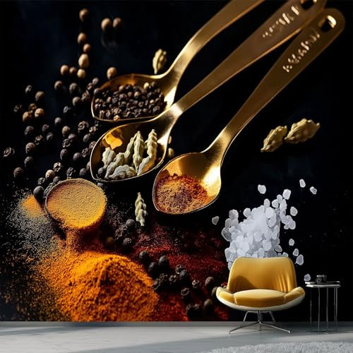 Carta Da Parati In Tessuto Non Tessuto 200 x 140 cm Poster Fotomurale Fotografia Cucina Spezie Naturale Carte Da Parati Personalizzate Murali Per Tv Camera Da Letto Soggiorno, Nero Marrone