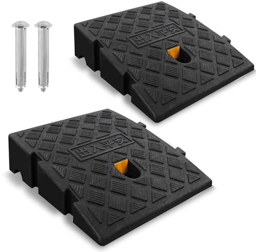 Bordsteinrampe 11 cm Hoch 2er Set, Auffahrkeile bordstein für Rollstuhl | Rutschfeste Schwellenrampe aus Kunststoff für Mobilitätsscooter, Kinderwagen und Bordsteine mit reflektierenden Streifen