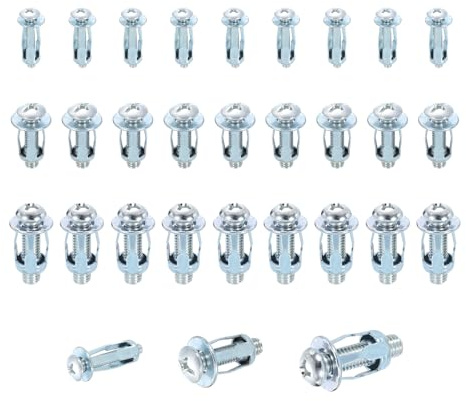 sourcing map 30 Set M4 M6 M8 Jack Nuts, Carbon Steel Zinc Finish Expansion Screw Petal Nut, Multi-Grip Insert Rivet Nut Fasteners for Hollow Wall Iron Skin Line Use in Thin Soft Wall, Silver