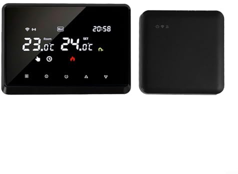 Thermostat intelligent sans fil avec récepteur RF, contrôle vocal et application, prend en charge les modes manuels et automatiques pour systèmes de chauffage (noir)