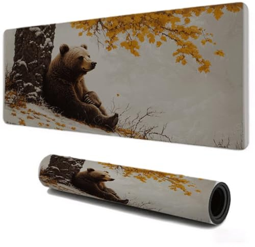 Alfombrilla Ratón Gaming Grande XXL 1000x600, Mejora la Velocidad y la Precisión, Oso Invierno Mouse Pad Antideslizante, Alfombrillas Raton de Oficina y Casa, Accesorio Gaming para Ratón Teclado S-458