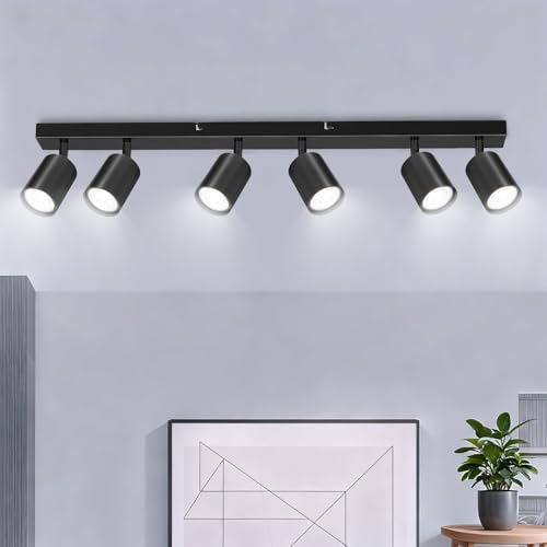 Ketom GU10 LED Deckenstrahler Schwarz, Deckenlampe 6 Flammig Schwenkbar | Küchenlampe Deckenleuchte Srahler, Modern Deckenspot Lampe für Küche, Wohnzimmer, Flur, Abstellraum, Ohne Leuchtmittel