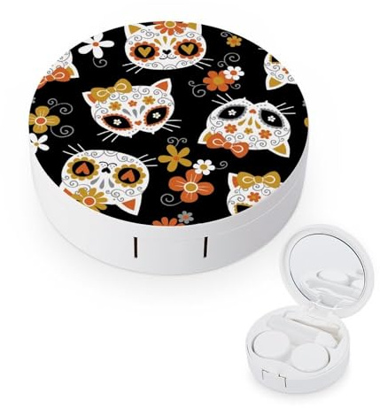 fkgvwo Contact Lens Container Cute Cat Skulls Travel Contact Lens Box with Mirror Tweezers Solution Bottle