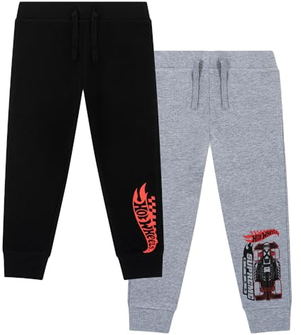 Hot Wheels Pantalones de chándal para niños, pack de 2 – 100% algodón, pantalones de chándal de pista de coches, multipack, multicolor, 8-9 años