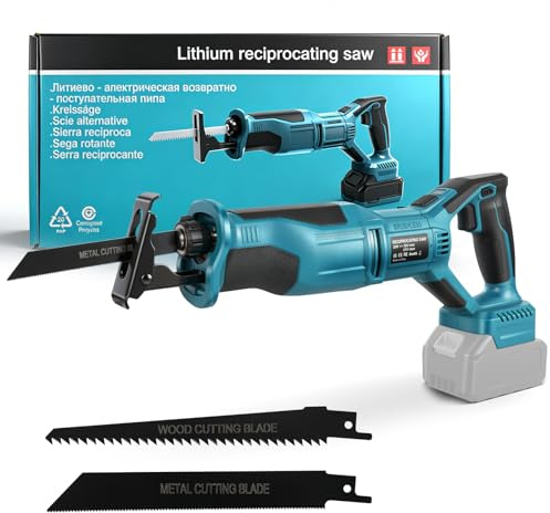 Cordless Reciprocating Saw for Makita 18V Battery, No Battery | Brushless Motor, 0-3000 SPM, 26 mm Stroke Length, with Rotated Handle and 4 Saw Blades, for Cutting Wood, Plastic, Metal