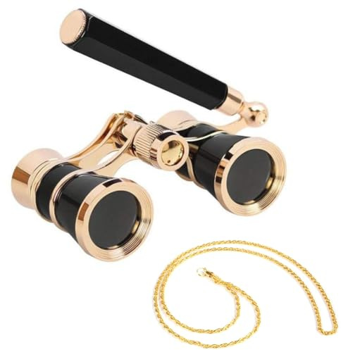 Opernglas, Klassisches Faltbares Opernglas 3x25 Vergrößerung, Elegantes Theaterglas für Damen, Elegantes Theaterglas für Damen & Mädchen mit Metallkette & Tasche, Tragbar für Konzert (Schwarz)
