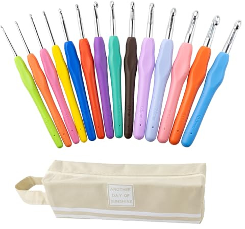 14X Häkelnadel Set Aluminium Crochet Hook mit Bunt Gummigriff | Häkelnadel von 2.0mm 2.5mm 3.0mm 3.5mm 4.0mm 4.5mm 5.0mm 5.5mm 6.0mm 6.5mm 7.0mm 8.0mm 9.0mm 10.0mm