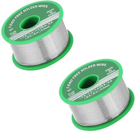 2Pcs 0.8mm Solder Wire, Lead Free Sn99.3 Cu0.7 with Rosin Core | Solder Wire for Electronic Electrical Soldering Components Repair and DIY