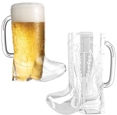 Shyllin Jarra de Cerveza con Forma de Bota de Vaquero y Asa, Transparente, para Fiestas, de Plástico PS, 17 cm de Alto, 12,7 cm de Ancho