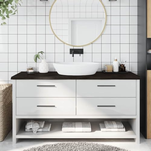 KMUNGDWG Massivholz Waschtischplatte Eiche klappbar 160x60cm, dunkel lackiert, handgefertigt mit Naturkante, vielseitig als Regal- oder Schreibtischplatte nutzbar