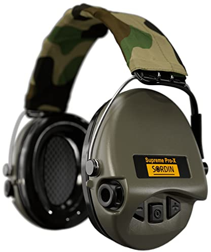 Sordin PRO X - 75302-X-G-S - Protectores auditivos electrónicos, incluye almohadilla de gel, copas verdes de camuflaje