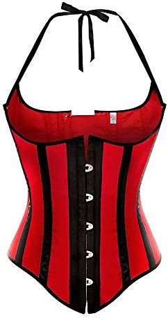 Josamogre sexy Unterbrust Corsage Korsett mit Strapshalter Streifen Vintage überGrößen Gothic Damen top Fasching Rot schwarz m