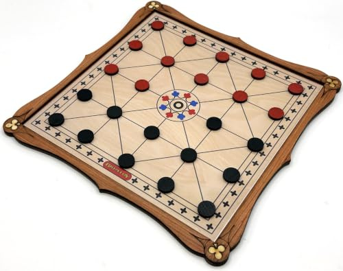 Brimtoy Alquerque Traditional Wooden Board Game - Strategy Board Game for 2 Players Aged 8+ - Hand Made in the UK