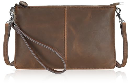 befen Vintage Brown Crazy Horse Leather Wristlet Clutch Wallet Purse Small Crossbody Bag for Women with RFID Card Slots（Brown - Crazy Horse Leather）