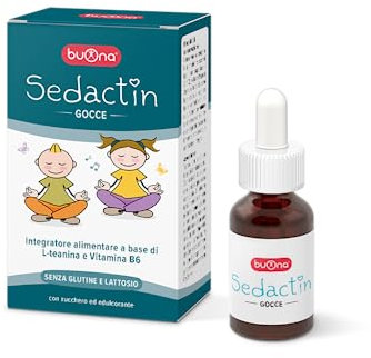 Buona Sedactin Gocce Bambini 20ml, Integratore con L-Teanina e Vitamina B6, Formulato in Modo Specifico per la Gestione dell'Agitazione del Bambino, Rilassante, Senza Glutine e Lattosio con Contagocce