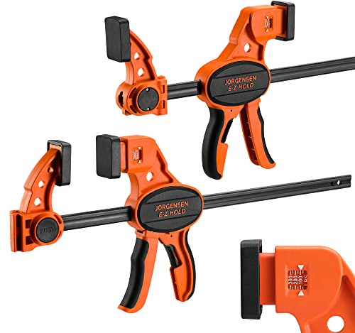 Jorgensen Bar Clamps For Woodworking, 12 2-Pack One-Handed Clamps/Spreader with Load Limit Indicator, Quick Grip Bar Clamps E-Z Hold F Clamps Set with 300 lbs Load Limit, Medium Duty