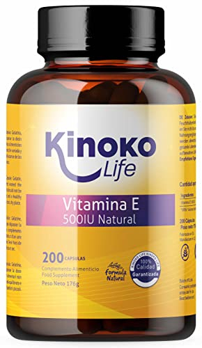 Vitamina E Natural 500 IU | 200 Cápsulas | 100% Liposoluble y Pura | Libre de Metales Pesados. Potente Antioxidante que protege nuestra Piel, sistema inmune y nuestro corazón.
