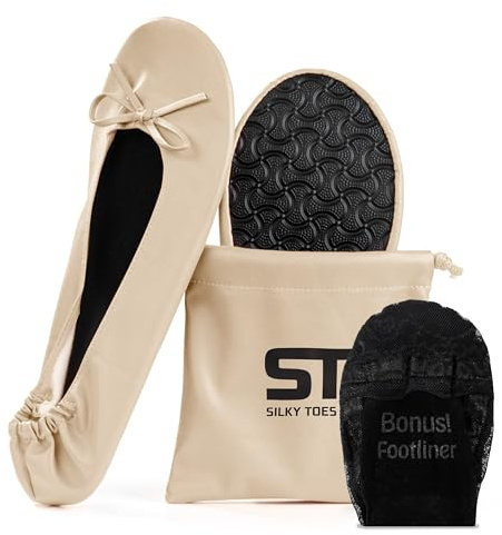 Silky Toes Foldable Flats for Women – Portable Ballet Shoes for Weddings, Parties, Events, Travel – Compact Purse Slippers (Medium, Nude)