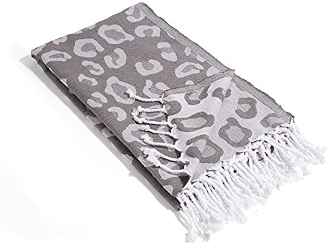 InfuseZen Turkish Towel in Stylish Leopard Print - 100% Turkish Cotton - Hammam Fouta Towel Lightweight Pool, Gym, Travel Towel - Thin & Absorbent Peshtemal Beach Bath Towels – Large 69” x 38” (