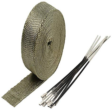 ETOPARS 2.5CM X 10M Fiberglas Titan Hitzeschutzband Auspuffband Auspuff Hitze Wickel Schild Hülle Auto Motorrad Krümmerband mit 6 Pcs Kabelbinder