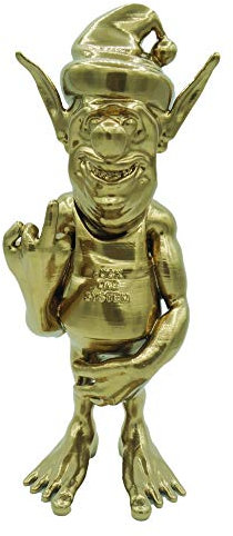 FGS Statue Nain Troll de Jardin Faisant Un Doigt d'honneur doré