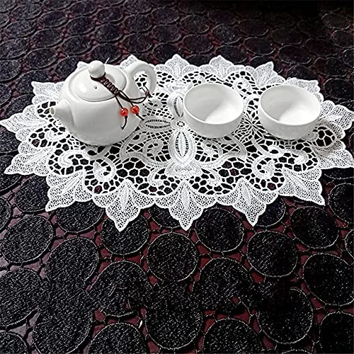 GIVBRO Mantel individual de encaje con diseño de ganchillo hueco bordado mantel redondo para boda vajilla almohada decoración blanco