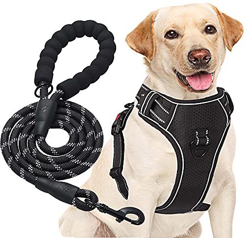 haapaw – Harnais anti-traction pour chien de taille moyenne et grande, réglable, en tissu Oxford réfléchissant, facile à contrôler, avec une laisse robuste gratuite