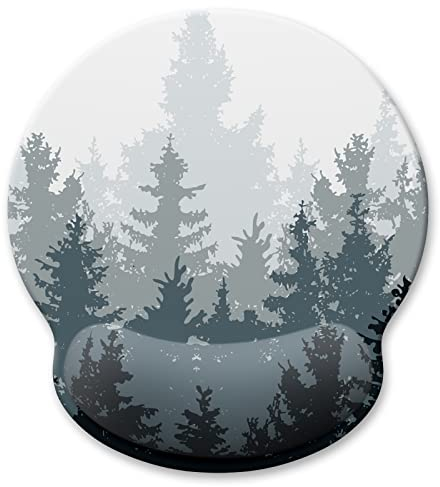 Atufsuat Ergonomisches Mauspad mit Handgelenkstütze, Wald-Memory-Schaum-Handballenauflage, Mauspads, niedliches Computer-Laptop-Bürozubehör, zur Schmerzlinderung, Männer und Frauen, Weiß / Schwarz
