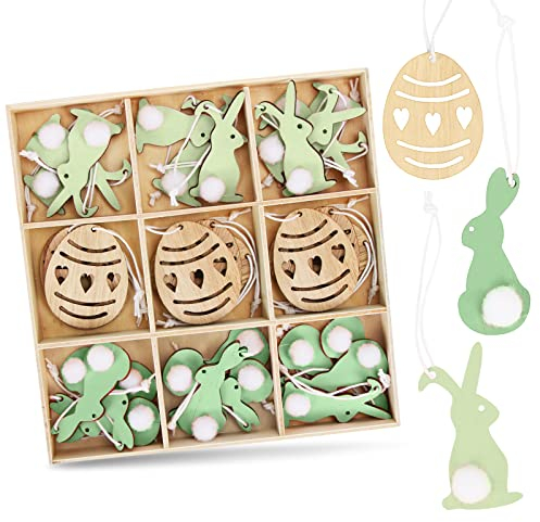 Sprinlot Coniglietti Pasquali in Legno da Appendere, 36 Decorazioni Pasquali in Legno