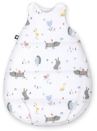 Julius Zöllner Schlafsack Neo, warme Füllung 2,5 TOG, waschbar bei 60°C, Made in Germany, OEKO TEX Standard 100, Crazy Animals, Gr. 56/62