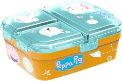 various Fiambrera para Niños-Sandwichera con 3 Compartimentos para Guardería, Fiambrera con División Infantil de Plástico Libre de BPA, Gran regalo para niños(Peppa Pig)