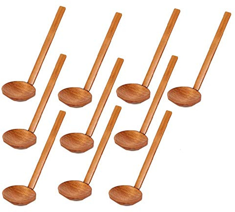 Lot de 10 cuillères à soupe japonaises en bois fabriquées à la main pour la cuisine, 21,6 cm