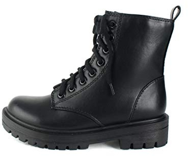 Soda FIRM - Lug Sole Combat Ankle Bootie Lace up w/Side Zipper (Black, us_footwear_size_system, adult, women, numeric, wide, numeric_8_point_5)