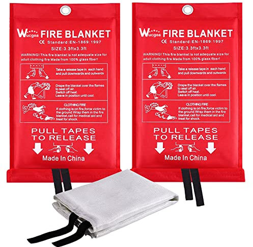 Emergency Fire Blanket for Kitchen - 2 pack Safety Fiberglass Fire Blankets Suppression Flame Retardant for Home Survival School Fireplace Grill Car Office Garage Welding Warehouse 3.3ft x 3.3ft