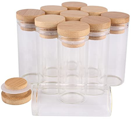 SYLALE 24 Stück Reagenzgläser, 30 ml, 30 x 70 mm, mit Bambuskappen, Glasgläser, Glasfläschchen, Wishing Bolttes, Wunschflasche for Hochzeit, Basteln, Geschenk