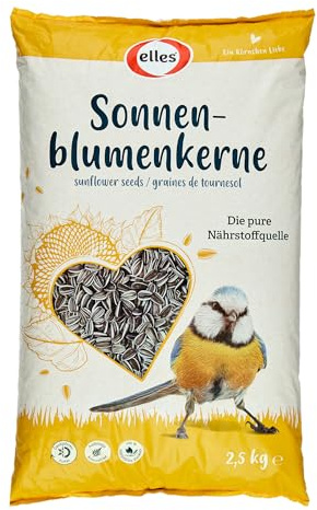 Elles Semi di girasole, 2,5 kg, fonte di energia ricca di sostanze nutritive per uccelli selvatici, ideale per tutte le stagioni, alto contenuto di olio per energia e vitalità