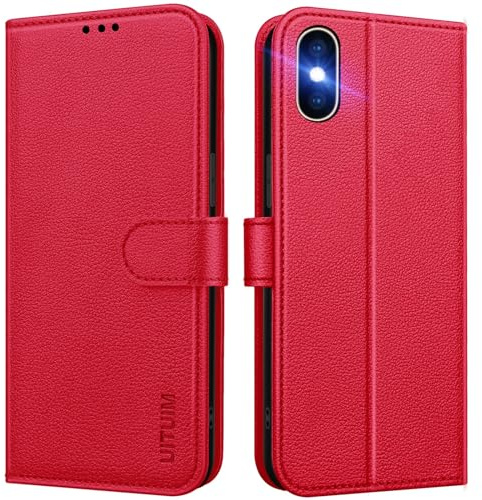 UITUIM Cover per iPhone X/iPhone XS, Cover Custodia a Libro Portafoglio in Pelle con Porta Carte Magnetica Cover Telefono Flip Case Protettiva Completa Custodia per iPhone X/iPhone XS,Rosso