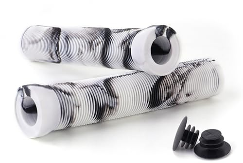 Scooter-Griffe mit Stunt-Enden, weiche Gummi-Flansch-Lenkergriffe für Stunt-Scooter, MTB, BMX, Urban Bike, Dreirad, Rollstuhl - Schwarz, Weiß