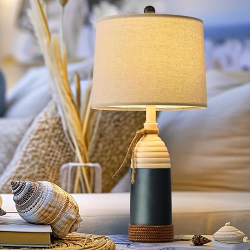 OYEARS 23.75 Table Lamp for Bedroom, Bedside Table Lamp for Living Room, Farmhouse Lamp for Nightstand, Modern Coastal Nautical Lamp Decor, Ocean Beach Style, Navy Blue