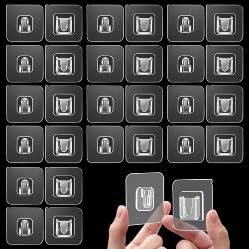 Brelet 24 Paires de Crochet Adhésif Mural Double Face, Accroche Fixation Murale Sans Percer, Crochets Adhésifs Invisible Transparents pour Cadres Photo Peintures Cuisine Salle de Bain Salon Max 5 kg